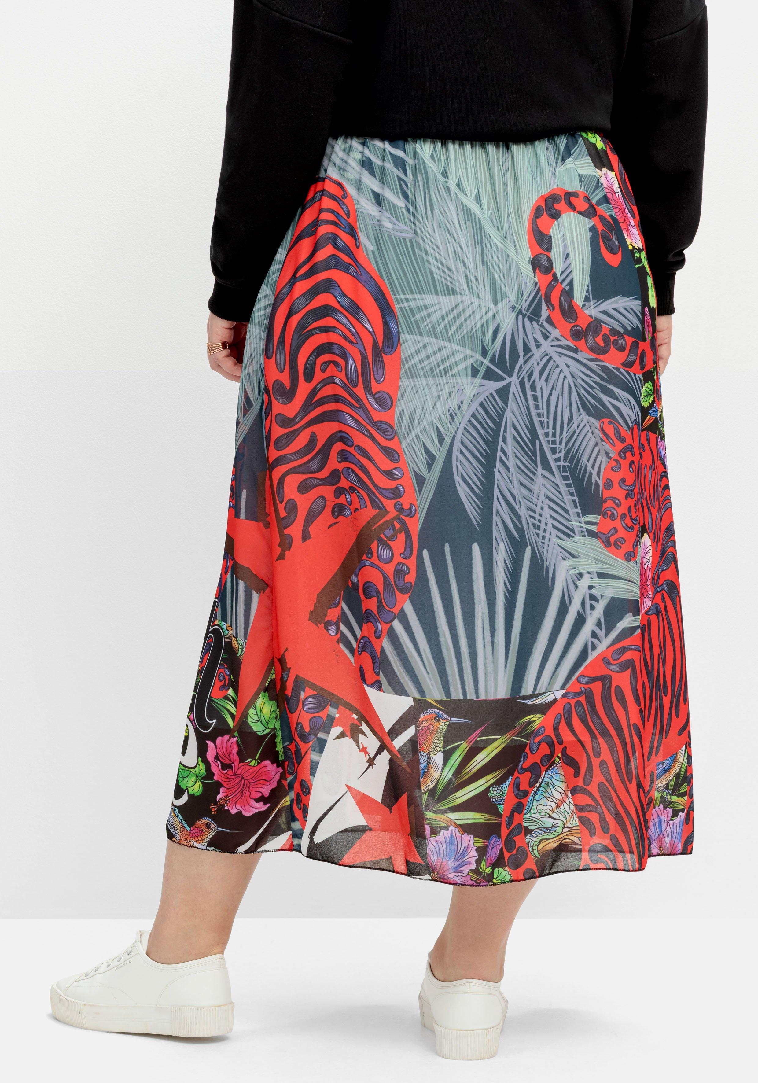 Maxirock aus Chiffon, mit Tropical Print