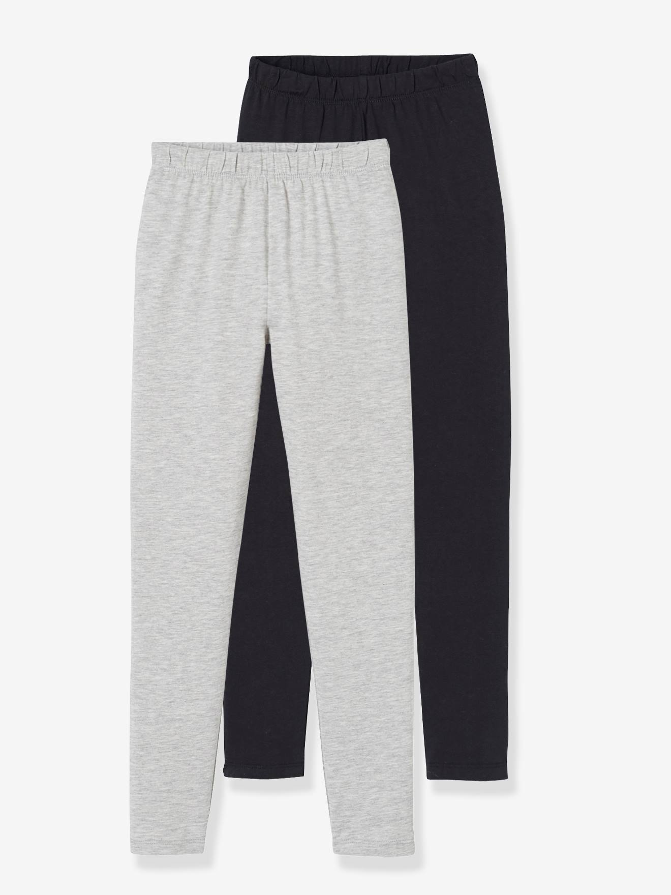 Conjunto de 2 leggings sortidas para meninas, lisas e cinza escuro.