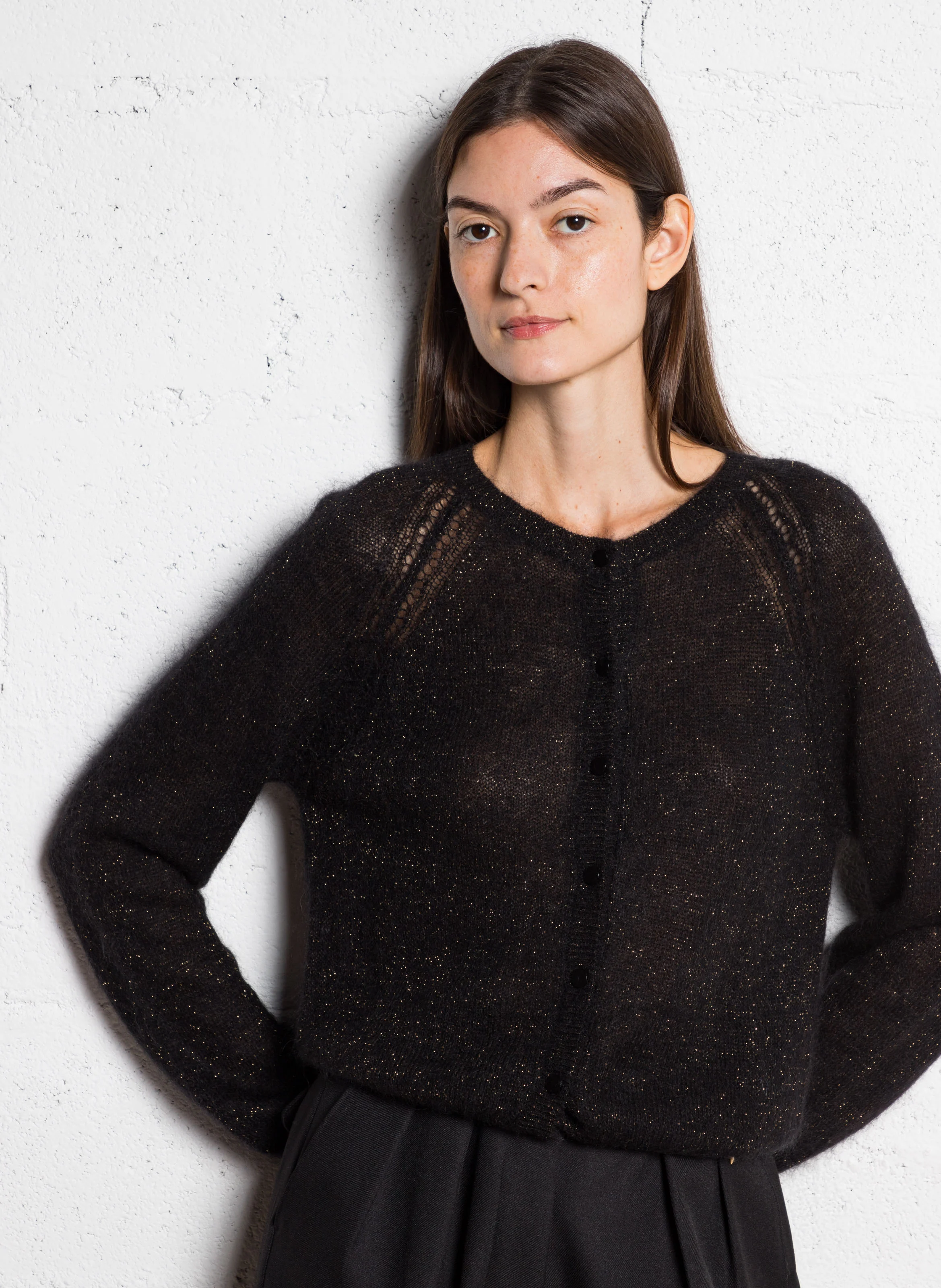 BLIZAR - Gilet col rond en coton et soie | Noir
