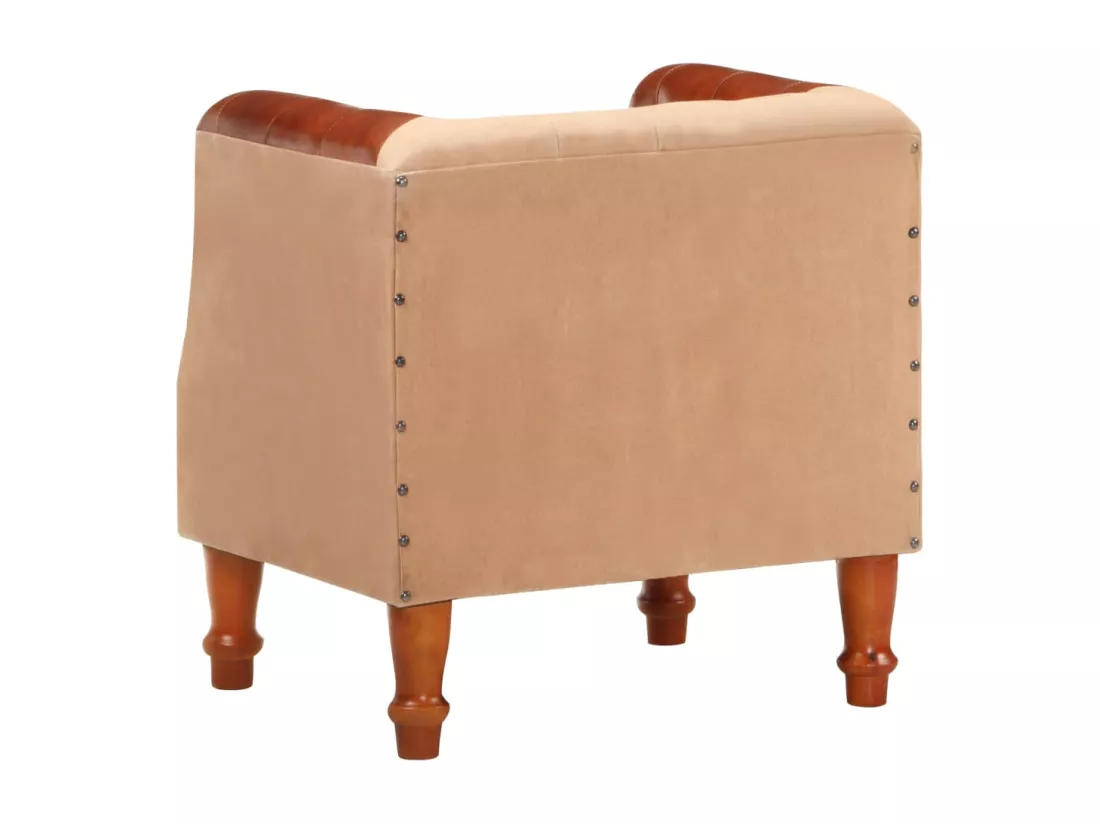 Fauteuil Marron Cuir véritable et bois de manguier massif