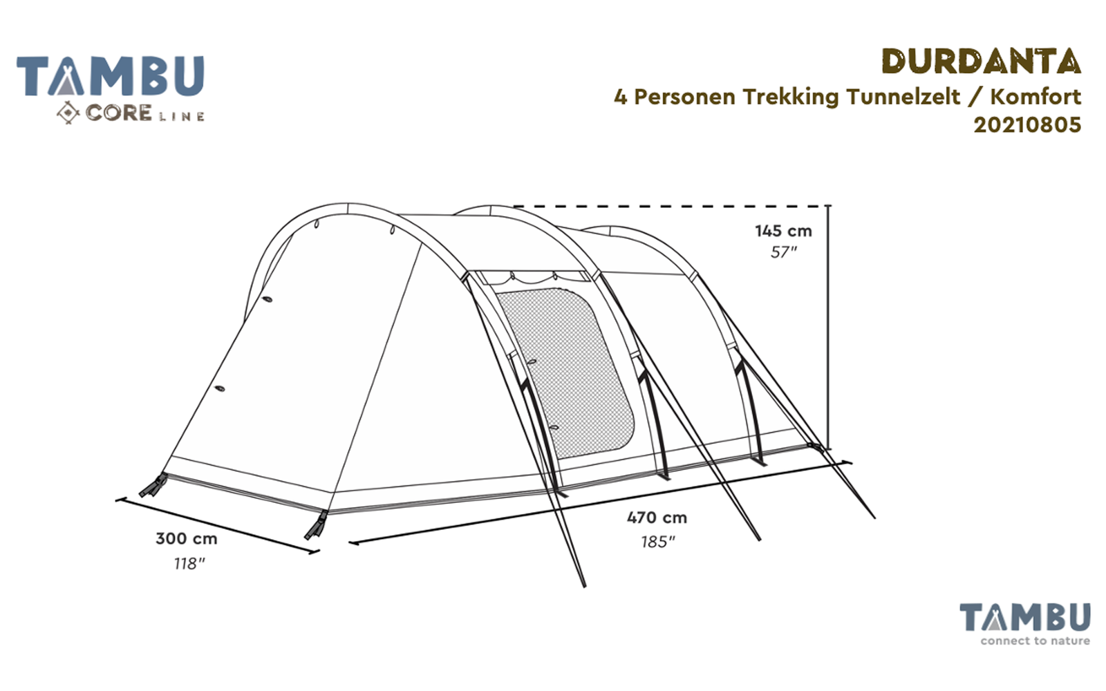 Tambu Durdanta Komfort Trekking Tunnelzelt braun für 4 Personen