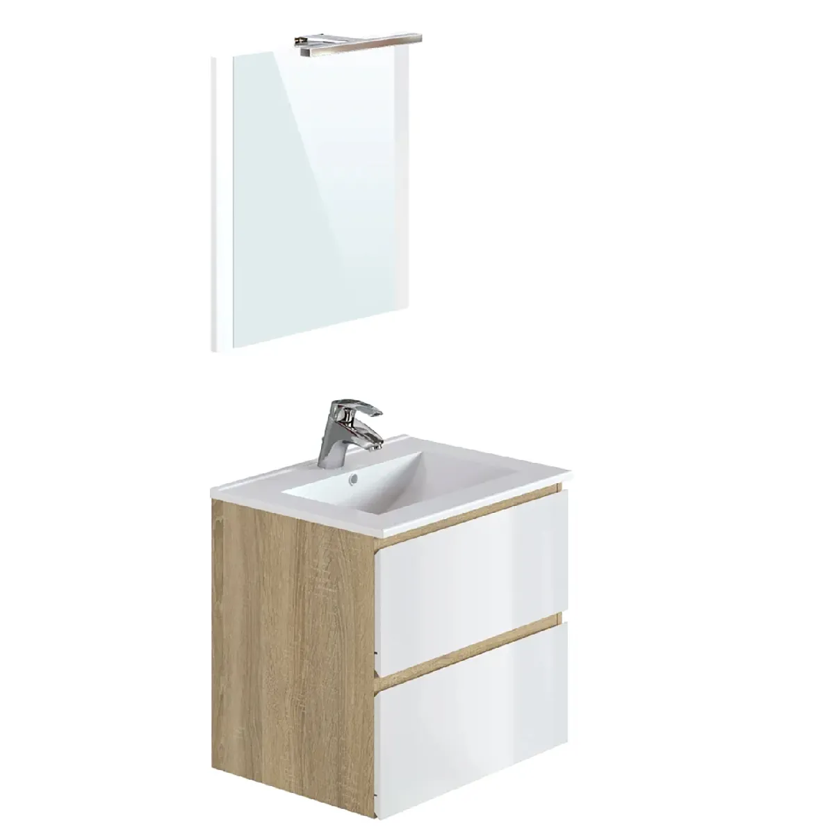 Pegane Meuble de salle de bain 60 cm - Chêne/Blanc