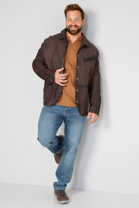 Boston Park Lederjacke, Used-Optik-Nähte, bis 74