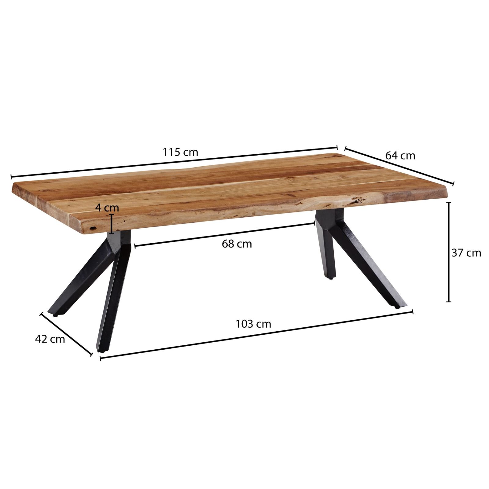 Couchtisch - Akazie massiv - schwarz - 115 cm