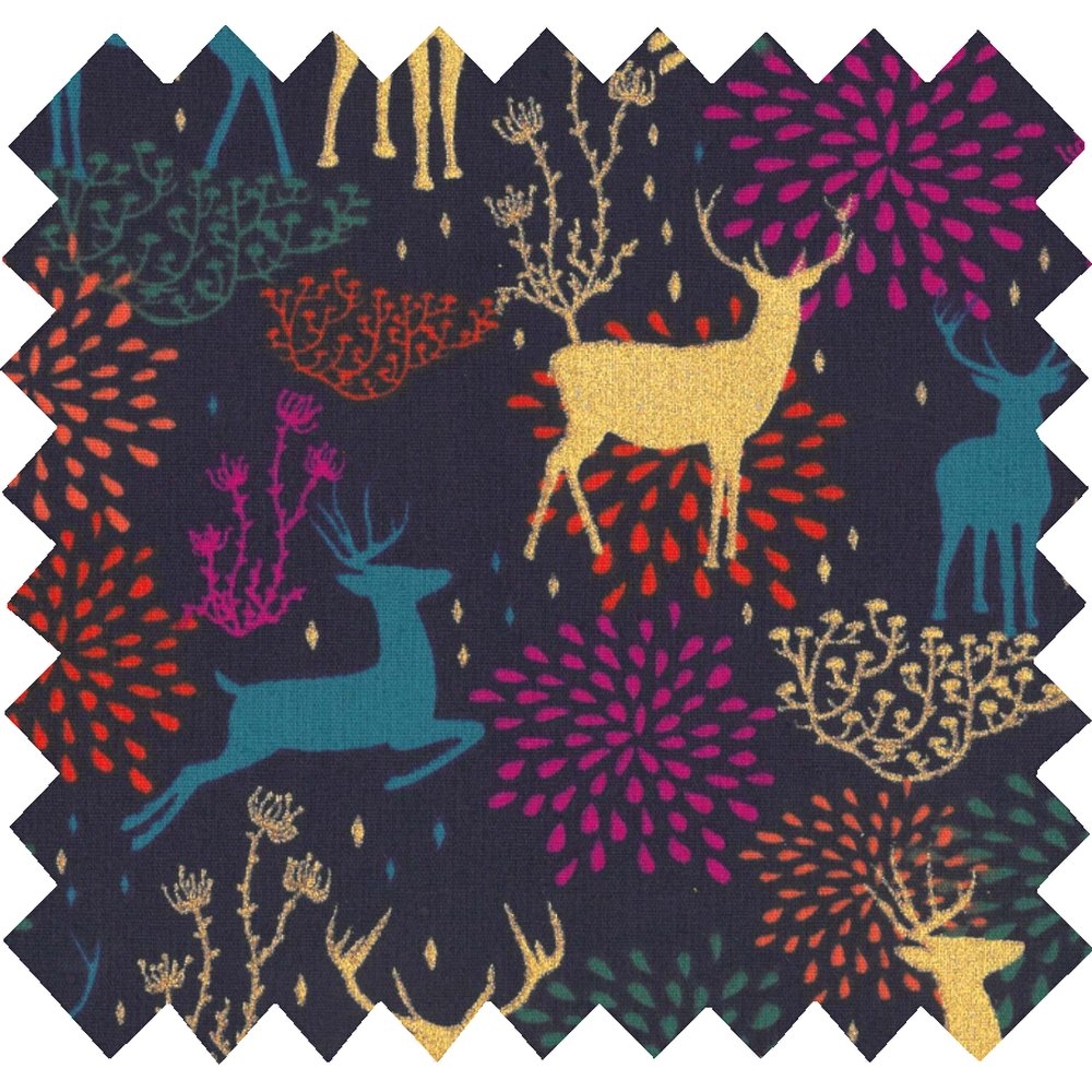 Tissu Coton Au Mètre Ex2240 Cerfs Multicolores