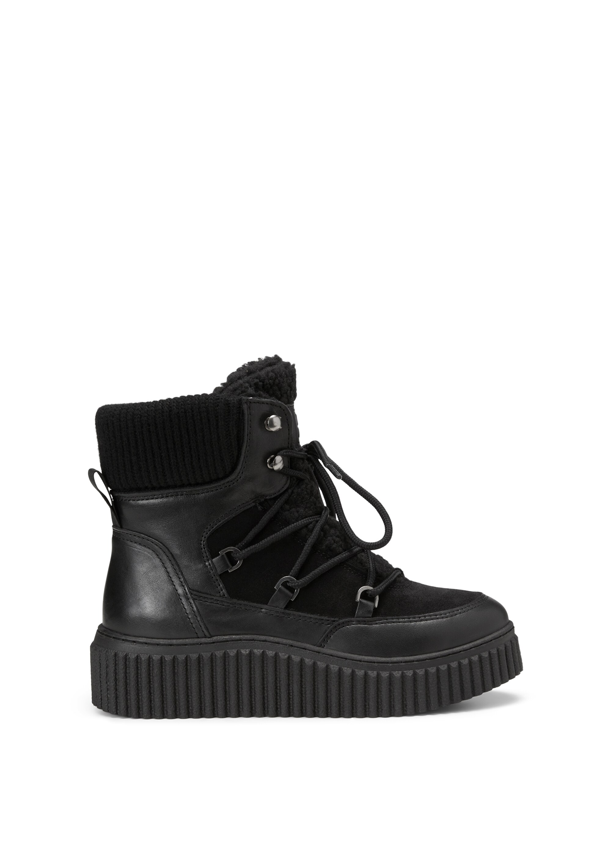 Schnürstiefel aus Leder-Textil-Mix