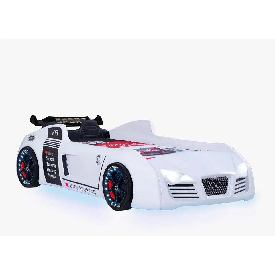 Autobed - Racebed - Met LED en sounds - V8 Sport - 239x127x72 cm - Wit