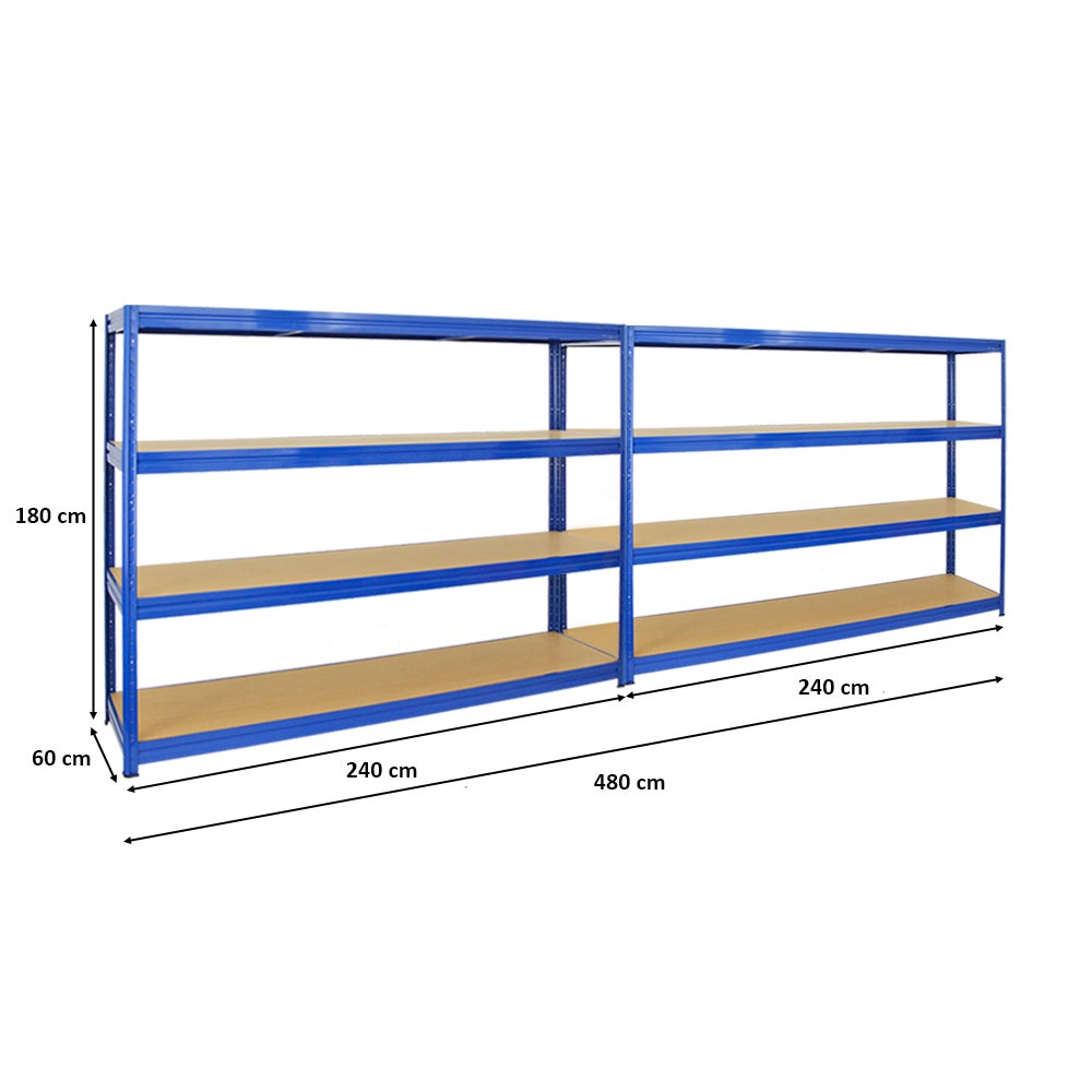 PROREGAL Mega Deal 2x Heavy-Duty Stellingkast Dino HxBxD 180 x 240 x 60 cm Plankbelasting 450 kg Blauw
