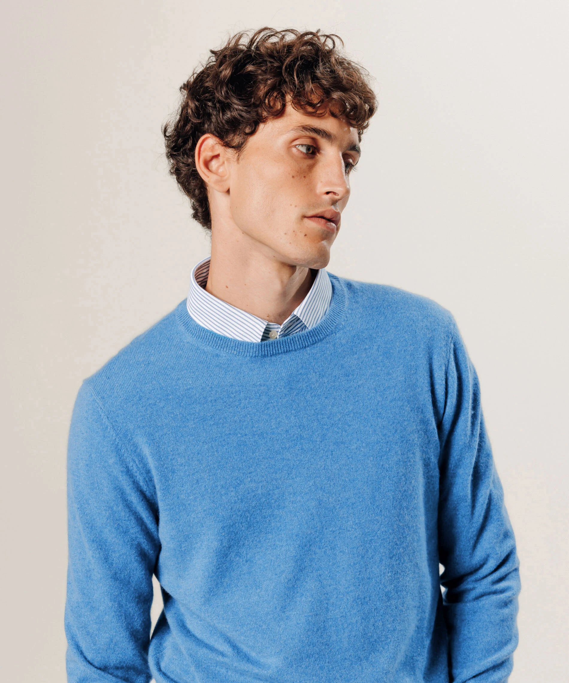 Pull col rond en cachemire | Bleu