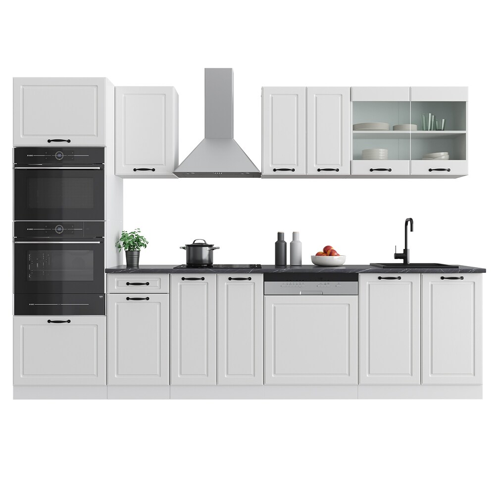 Vicco Küchenzeile Küchenblock Einbauküche R-Line 300 cm Landhaus Weiß MUS