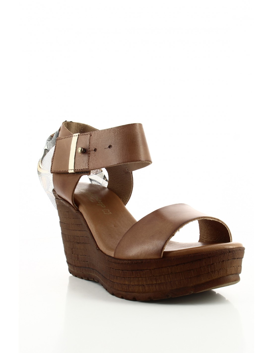 goodstep Sandales Compensées Jeanne Cuir Marron et Foulard