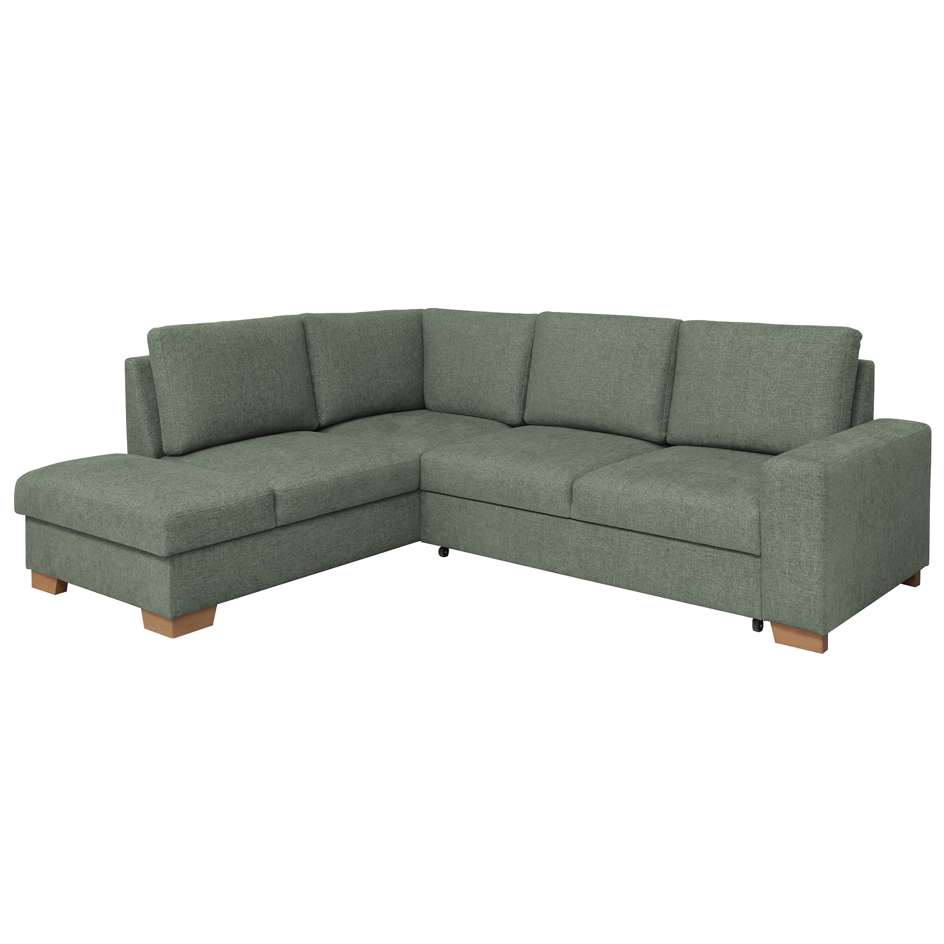 Ecksofa - olive - Liegefunktion - Staukasten - Ottomane links