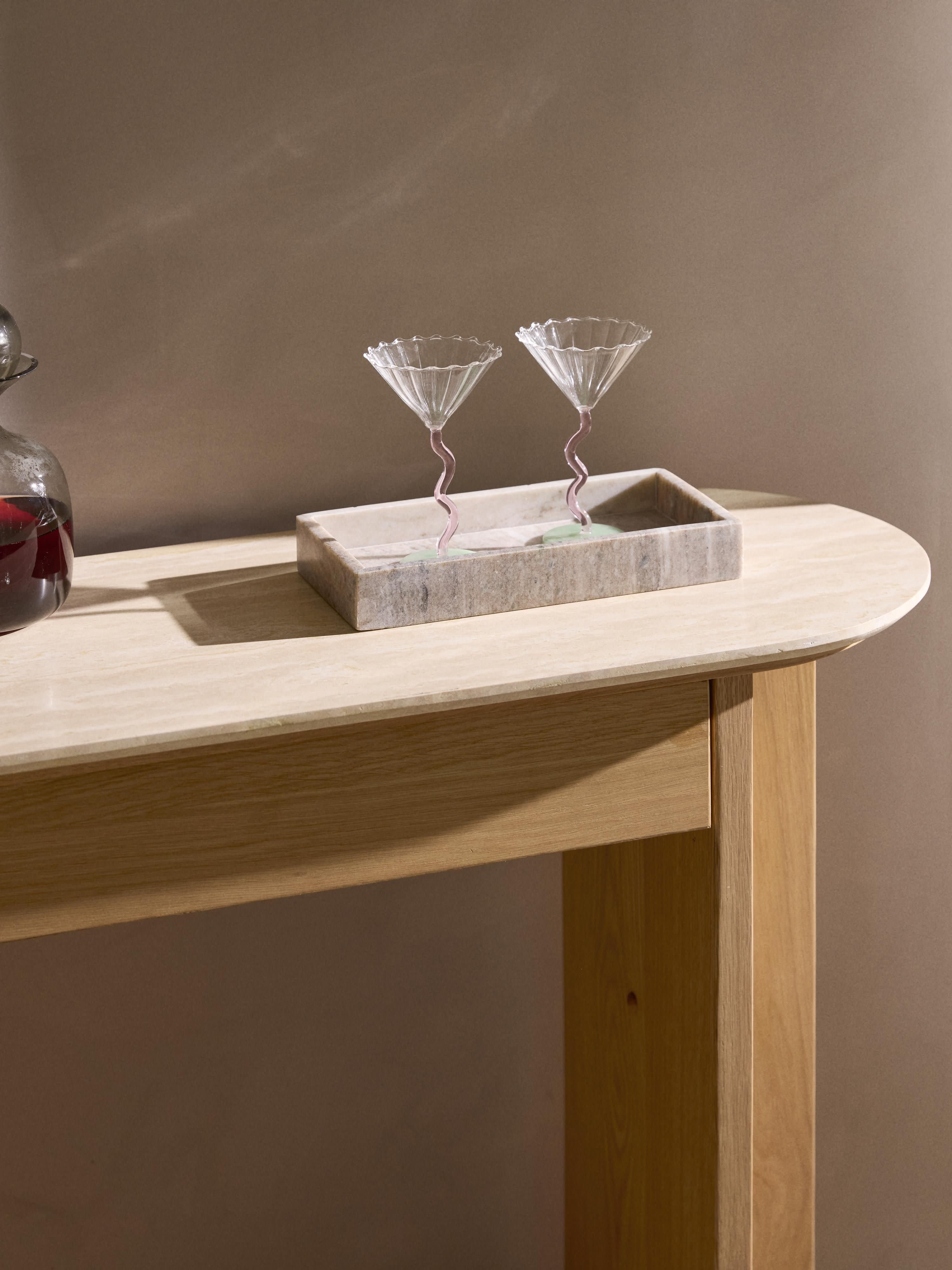 Houten console Zumi met travertin blad en lade
