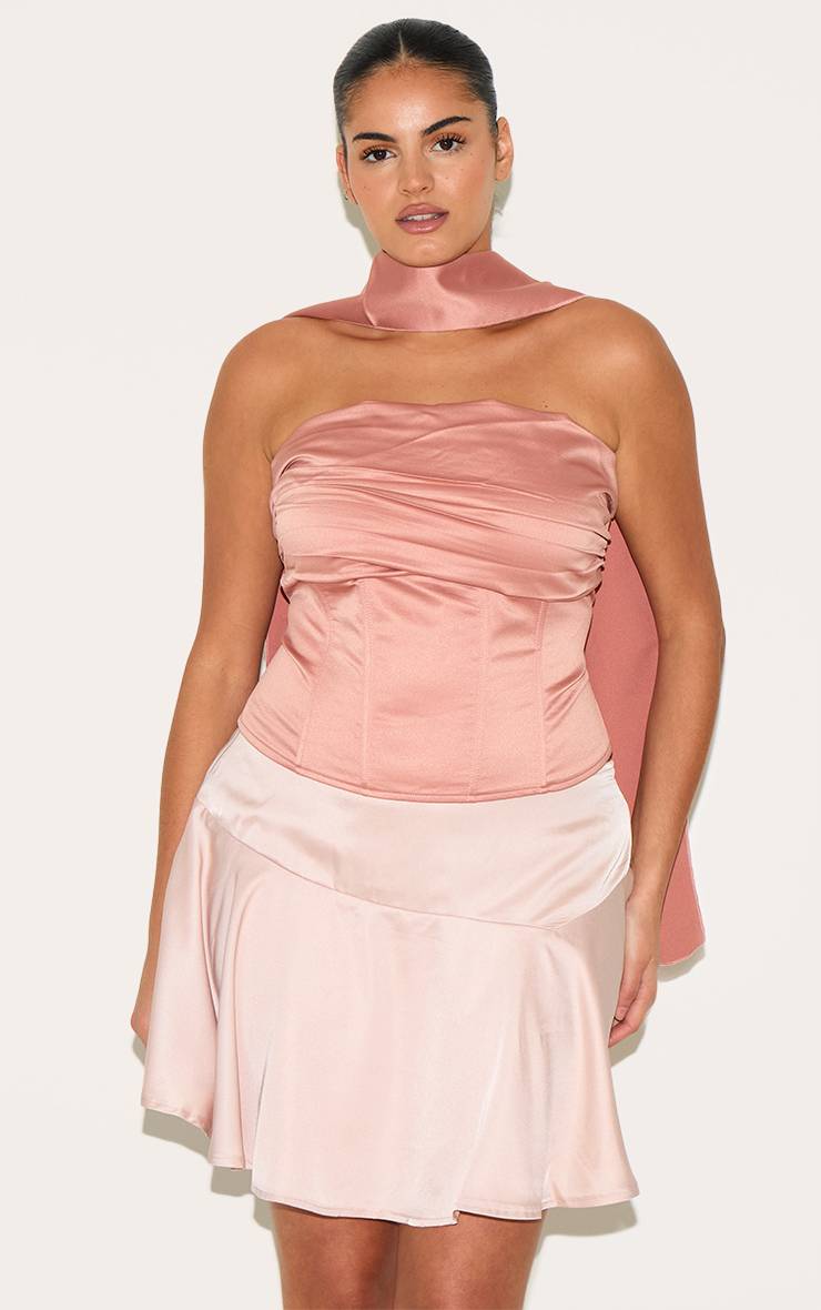 Rose Poudré Corset Froncé Grande Taille