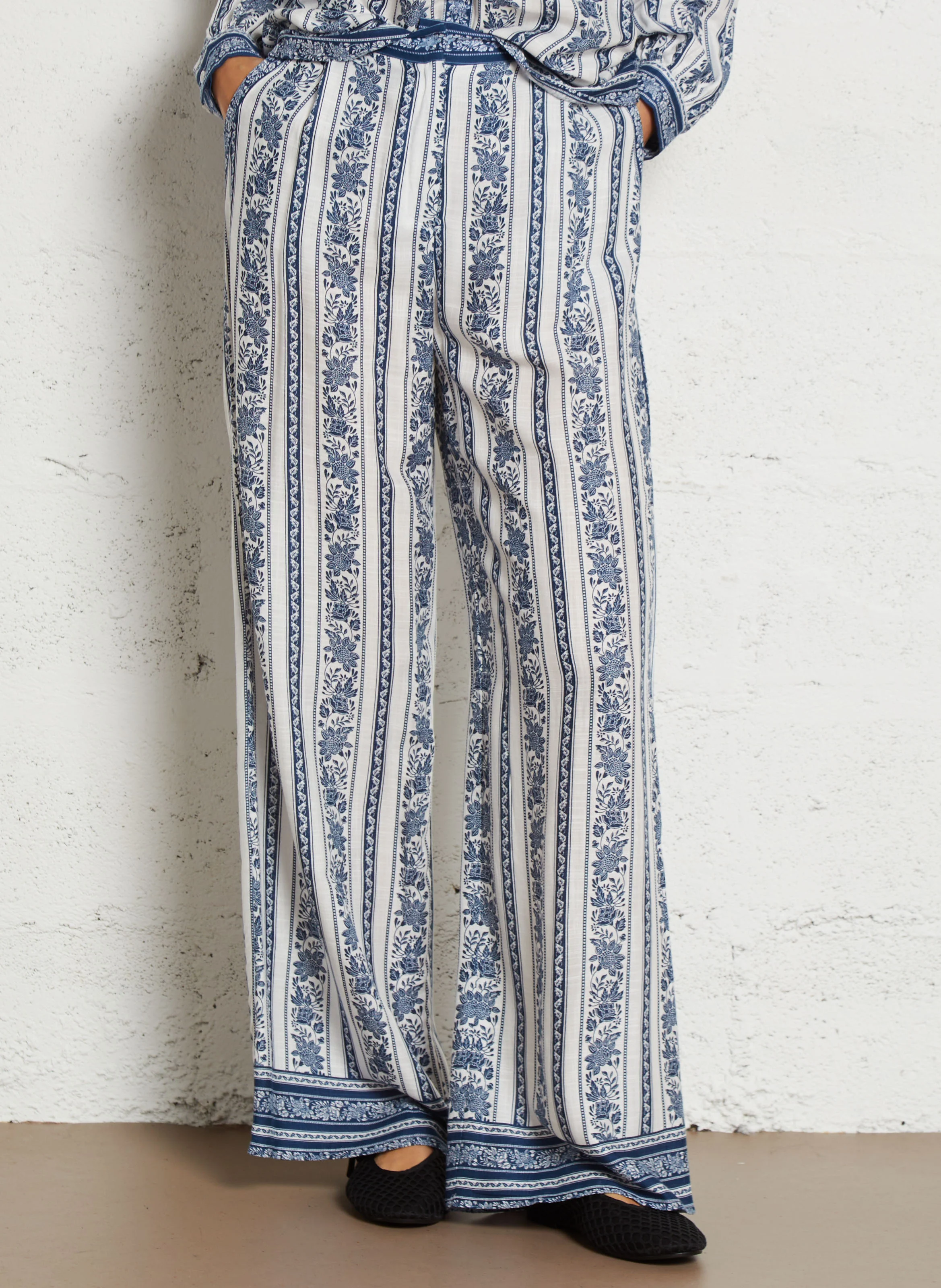 PAULINE - Pantalon droit imprimé | Bleu