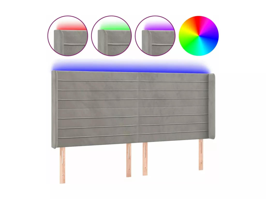Tête de lit à LED Gris clair 203x16x118/128 cm Velours