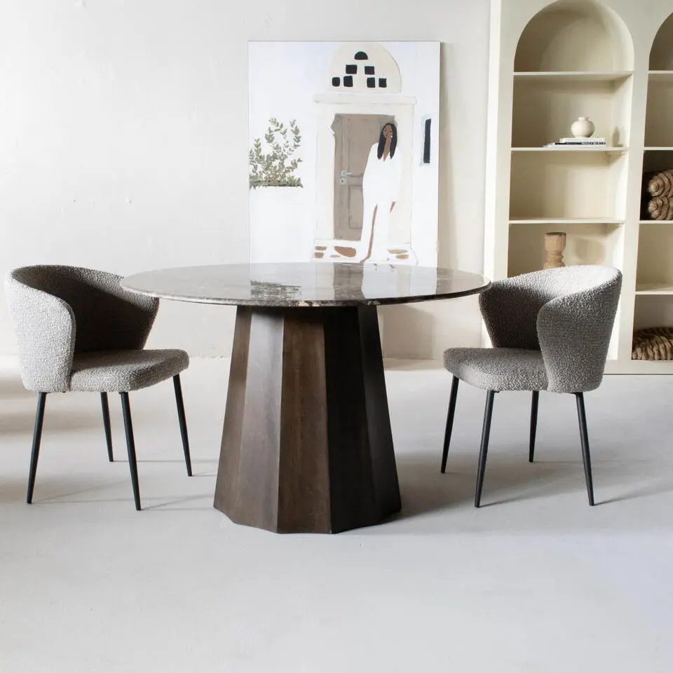 Eettafel Rond Ø120cm - Marmer - Bruin - Eettafel Senna