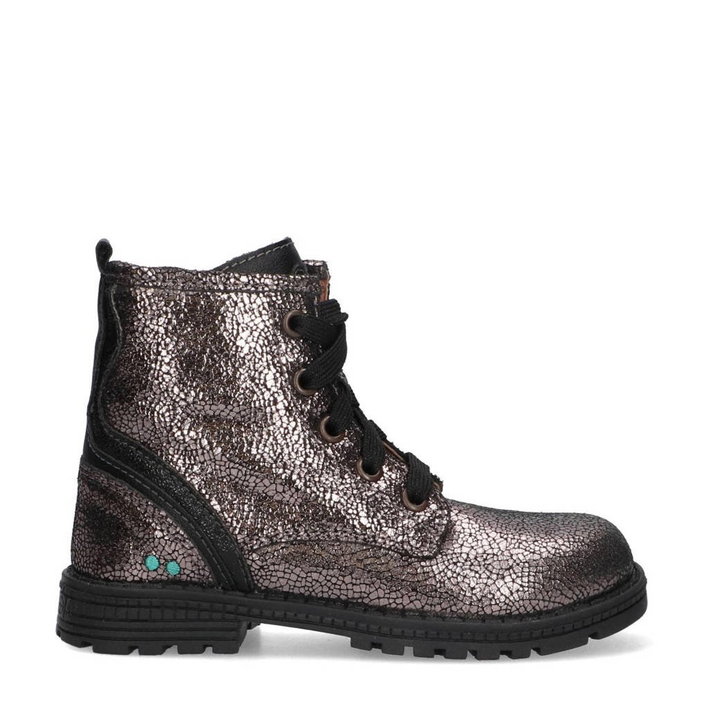 BunniesJR Tina Trotsleren veterboots grijs metallic