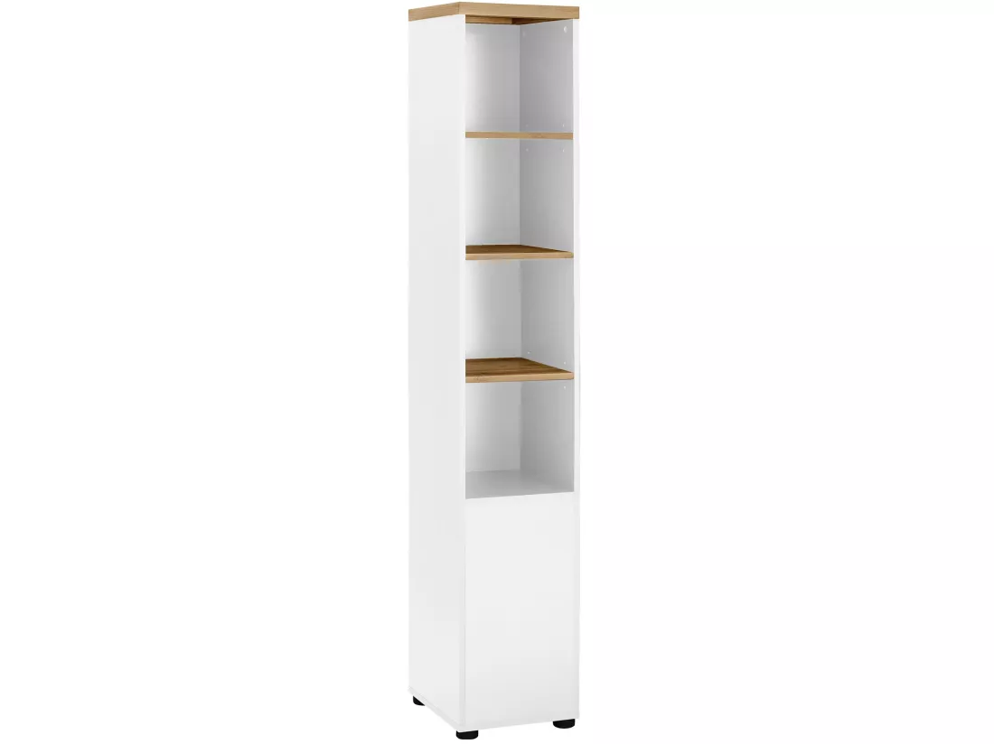 Armoire avec 1 porte et 3 étagères en MDF blanc et chêne