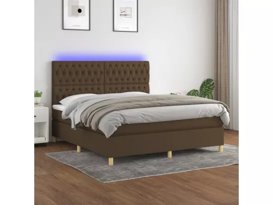 Sommier tapissier matelas et LED Marron foncé 180x200cm Tissu