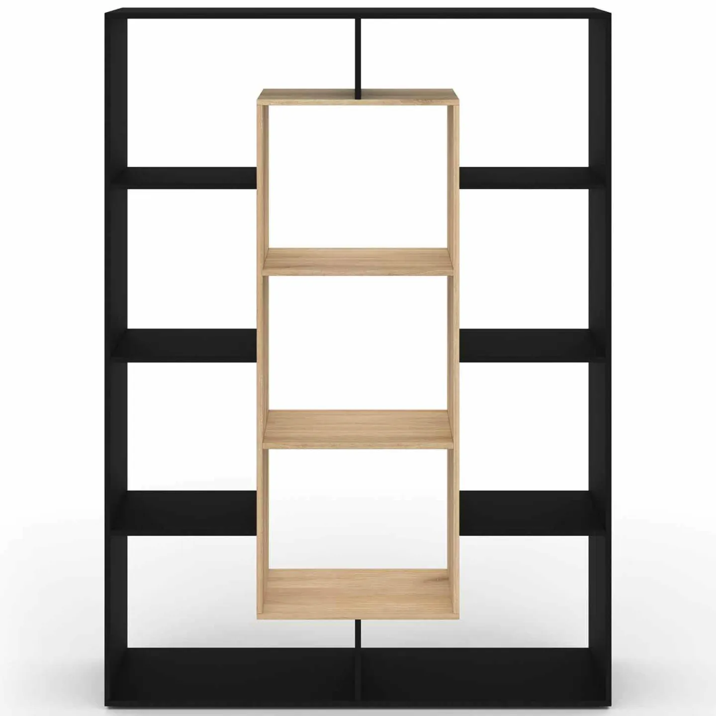 Etagère bibliothèque COLETTE avec 11 compartiments noir et effet bois H.143 cm