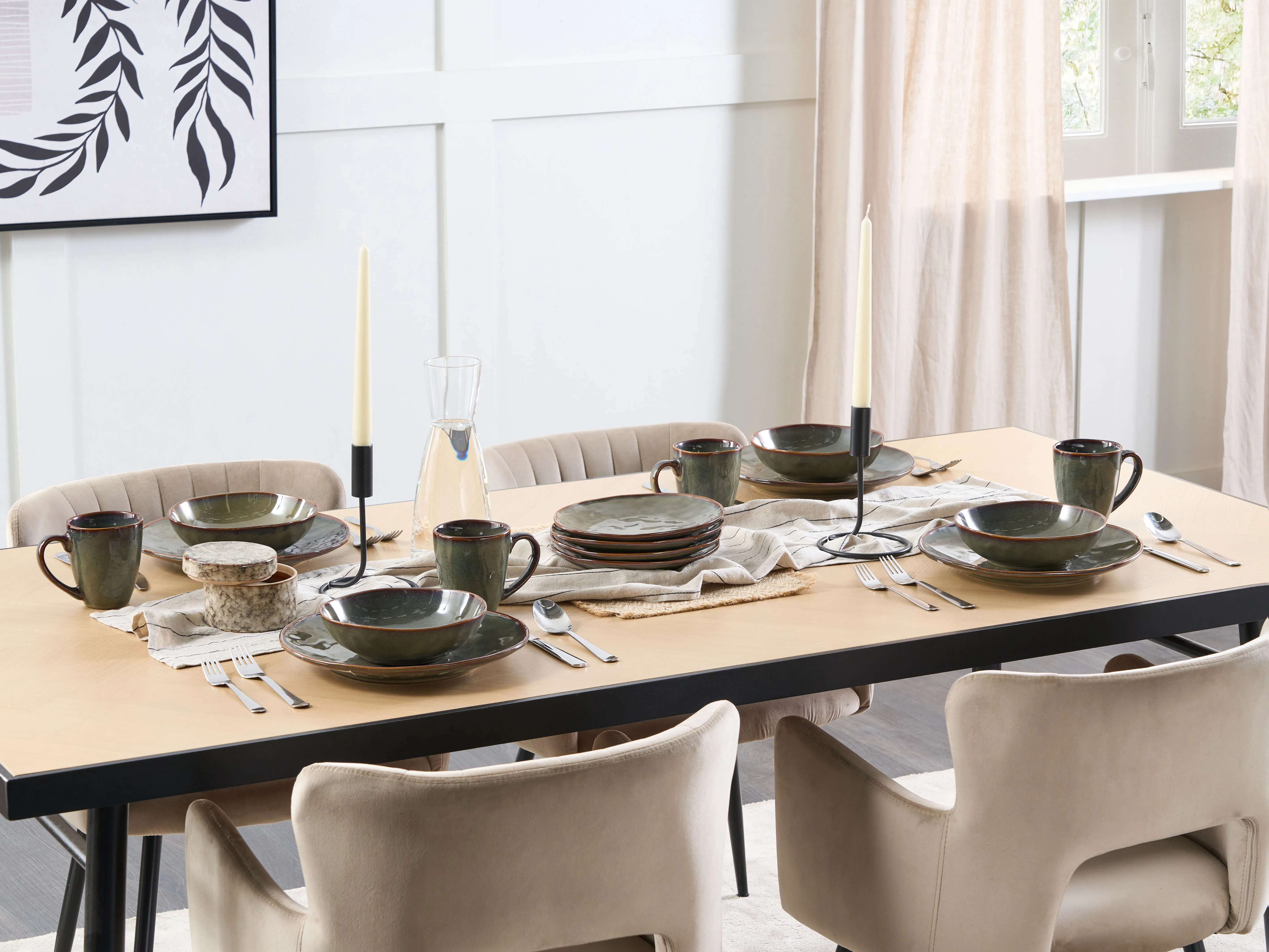 Set van 4 dinerborden THYME Steengoed Donkergroen