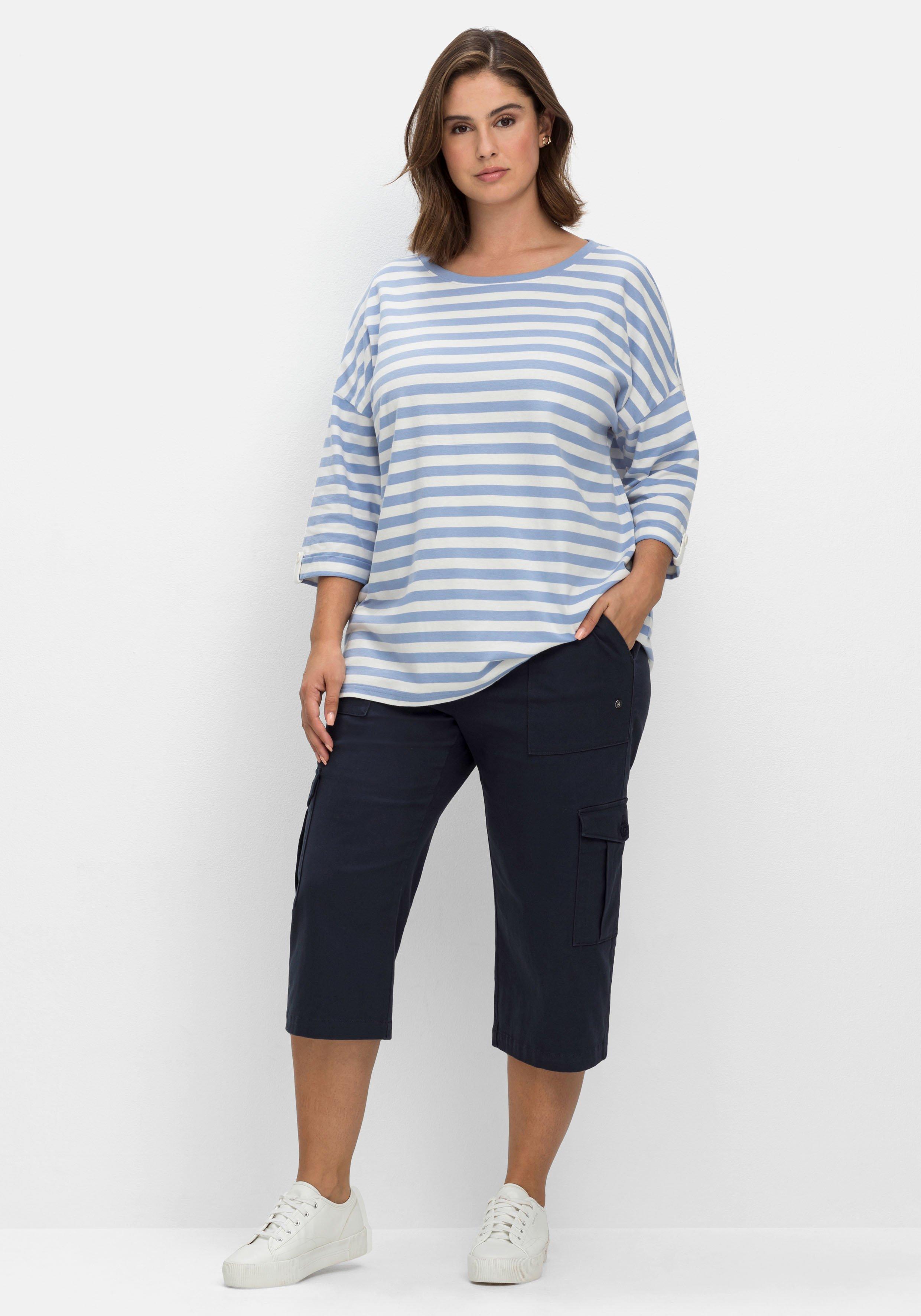Ringelshirt mit überschnittenen Schultern, 3/4-Arm