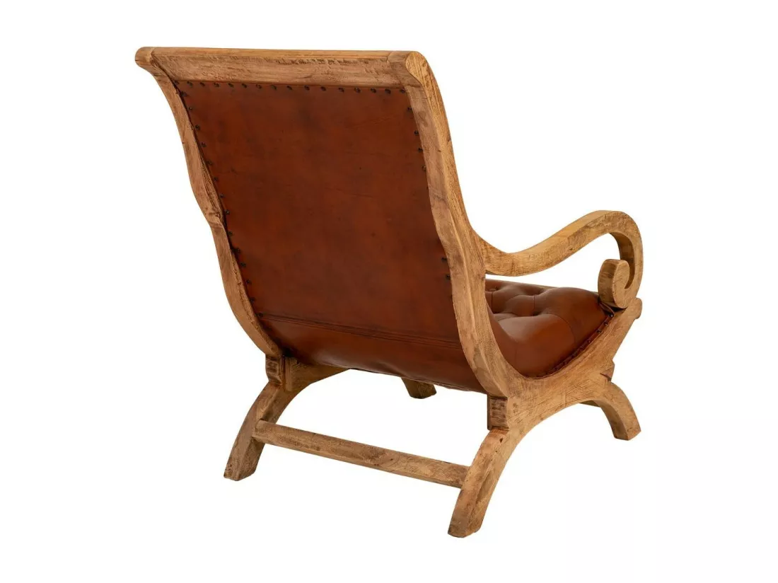 Fauteuil en bois et cuir marron 65x98x94h
