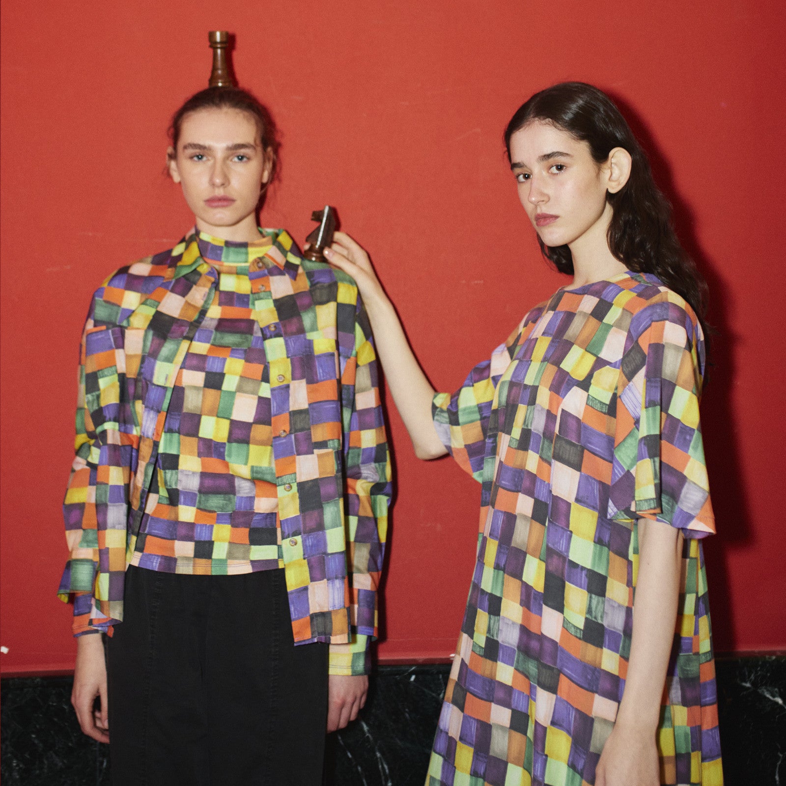 Adult Bluse Rainbow Plaid Pattern Relaxed