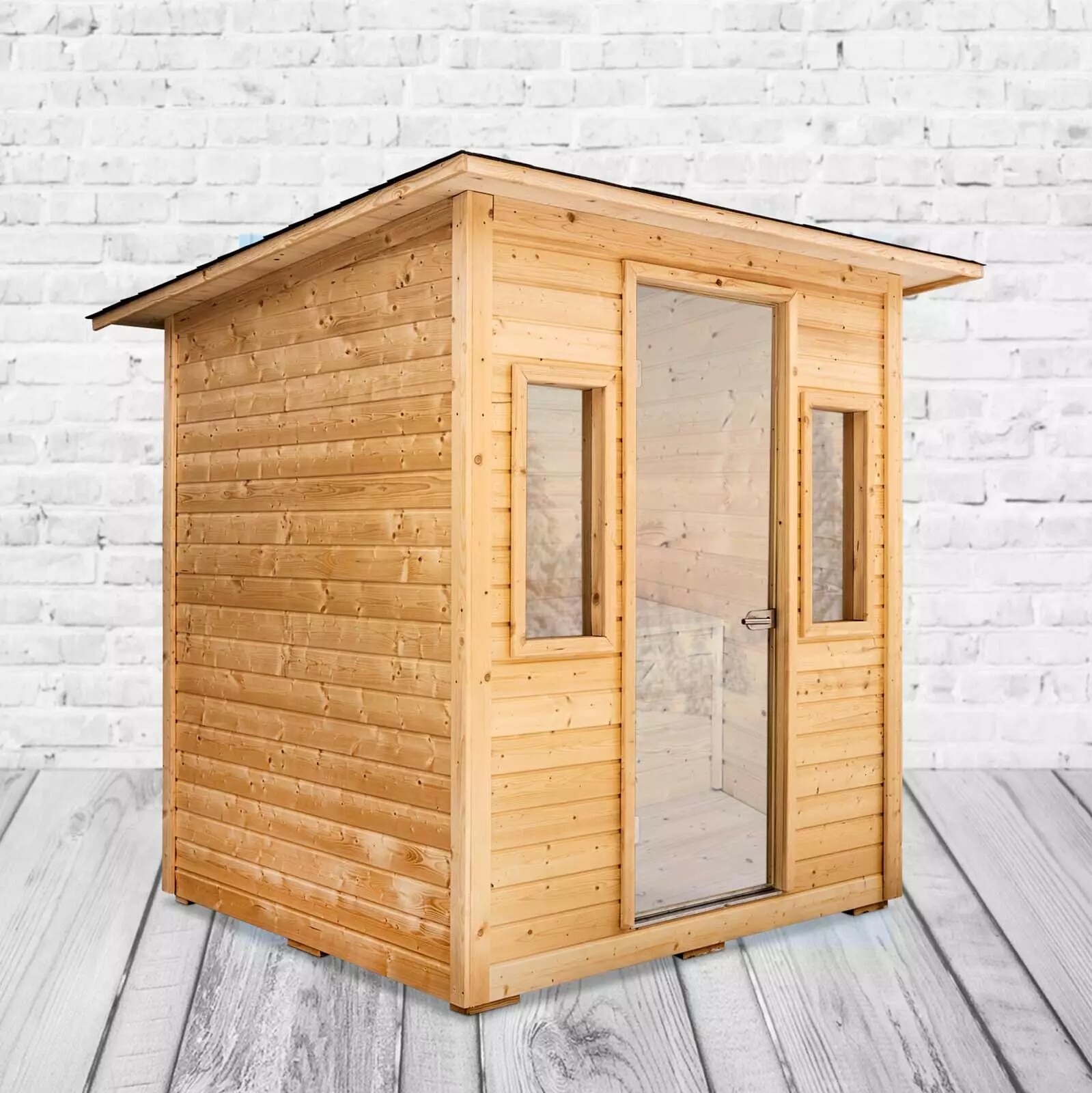PureHaven Aussensauna 190x205x240 cm mit finnischem Saunaofen von Harvia inkl. kompletten Zubehör einfach montierbar energiesparend leichte Bedienung