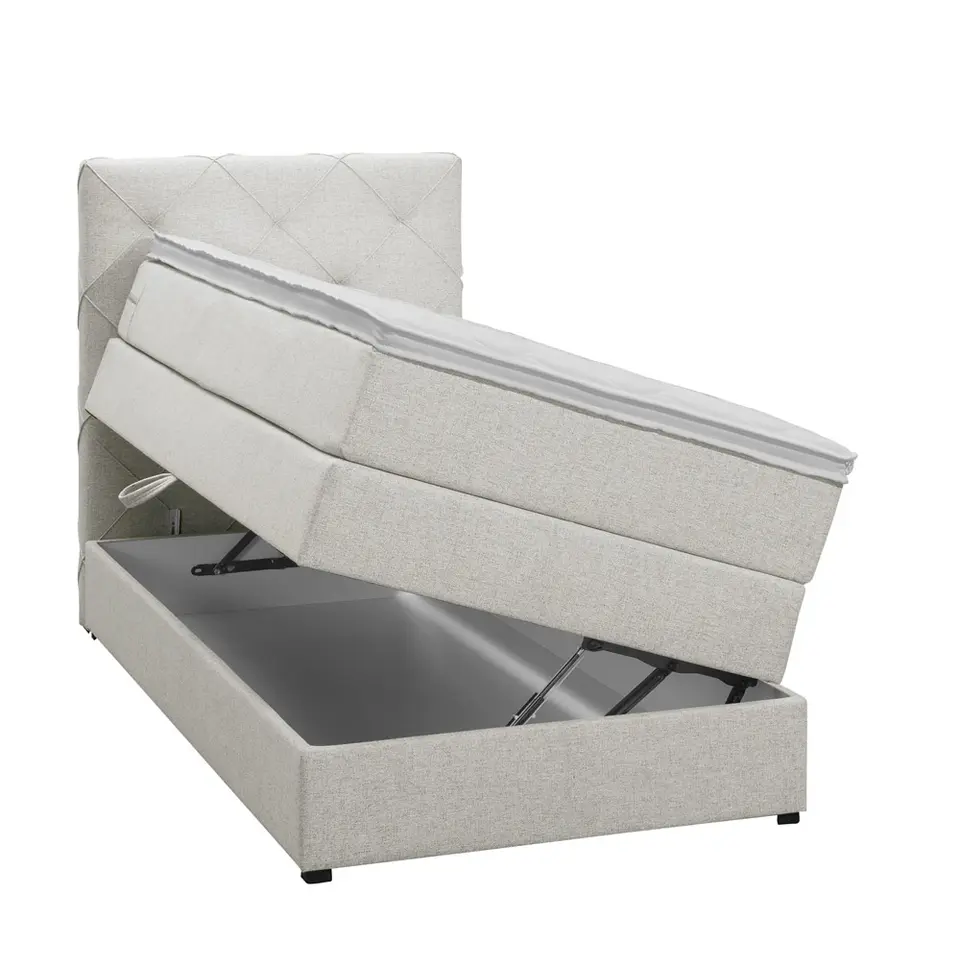 Boxspring met opbergruimte Liv geruit - ecru - 90x200 cm