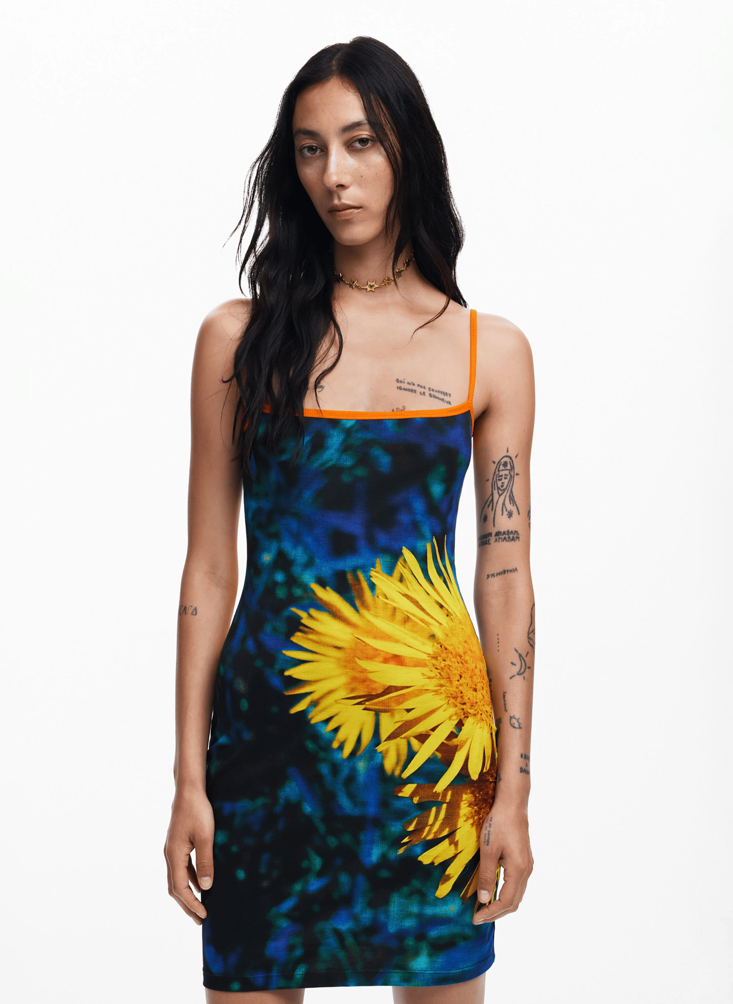 Robe courte imprimée en coton mélangé | Bleu