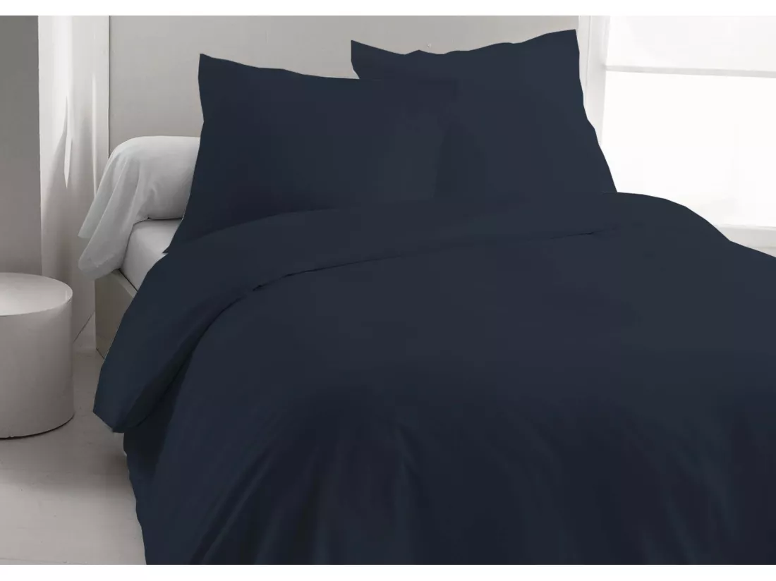 Parure de lit en lin et coton 57 fils/cm² - Housse de couette 240 x 260 cm + 2 taies d'oreiller 63 x 63 cm - Bleu nuit - AURELLE