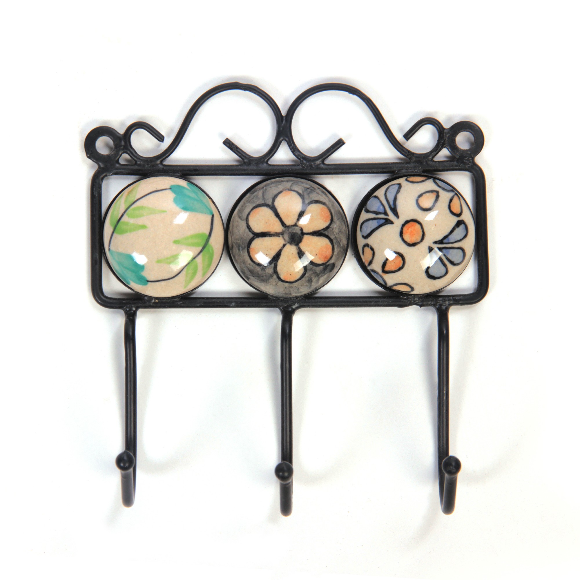 Wandhaken 3fach, handglasiert, L 4,5 cm, B 14,5 cm, H 15 cm von fischer's lagerhaus