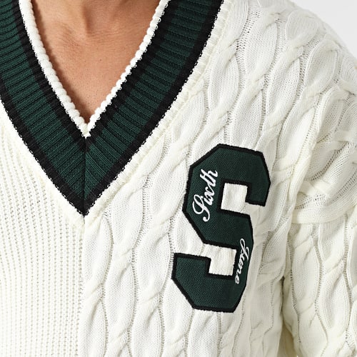 Pull Col V M22758EKN Beige Vert