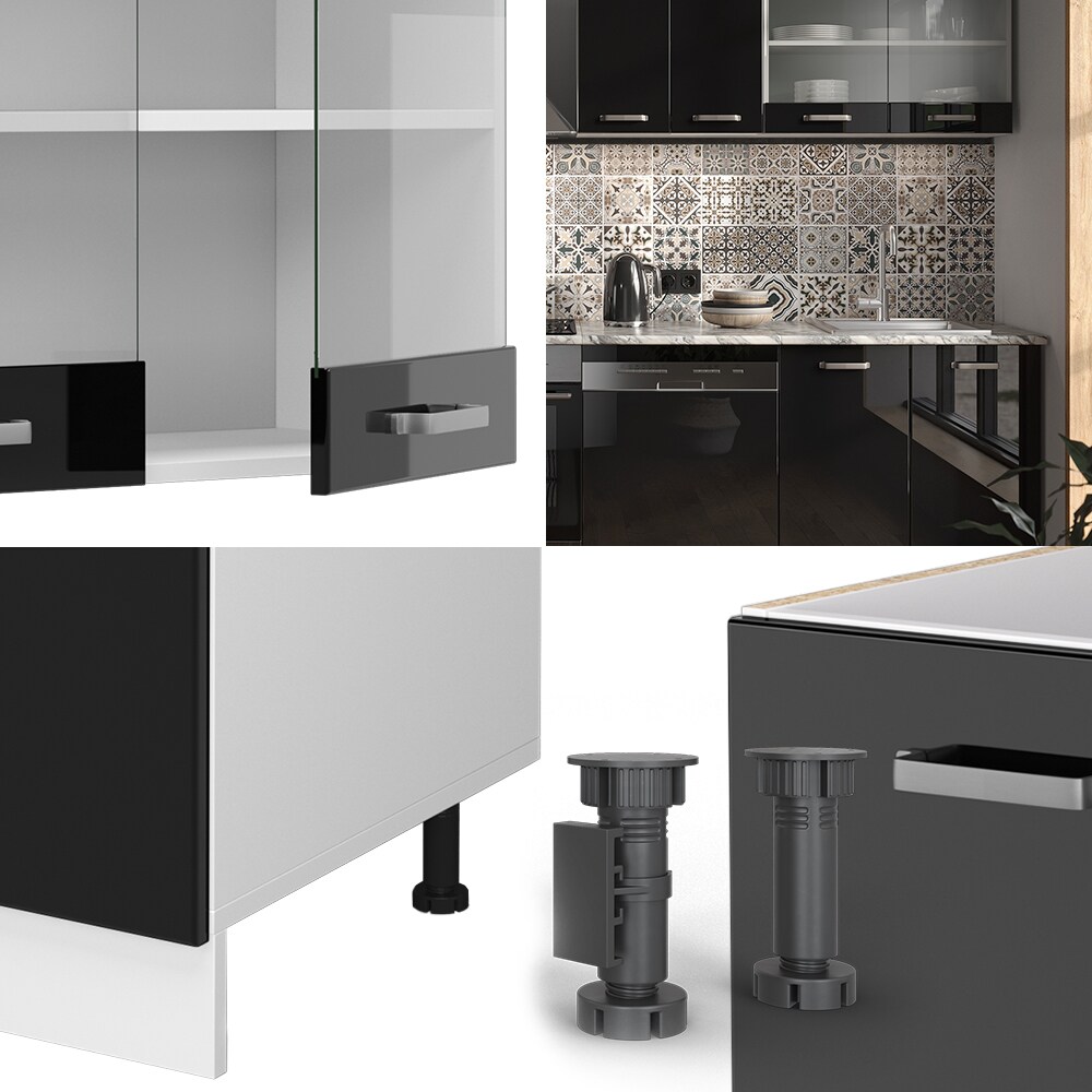 Vicco Küchenzeile R-Line Solid Weiß Schwarz 300 cm modern Küchenschränke Küchenmöbel