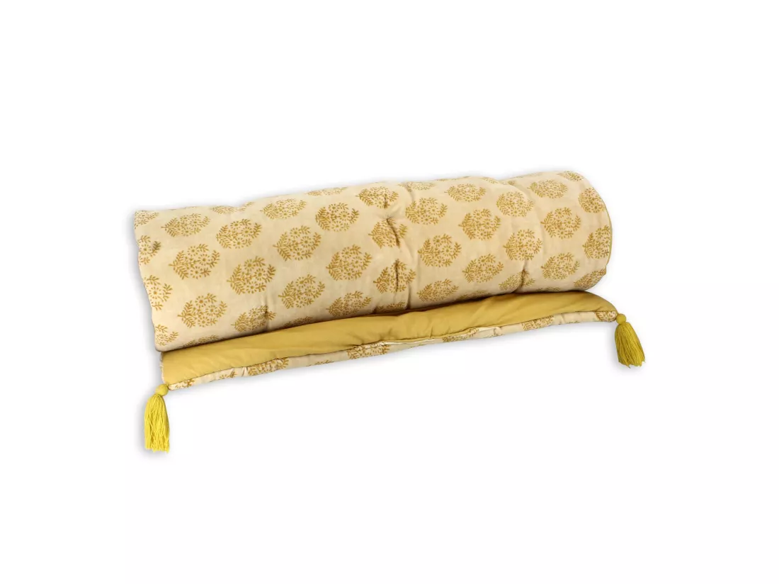 Now's Home - Sofa Cover En Coton Et Velours Imprime Jaune Et Beige 70x180cm Dori