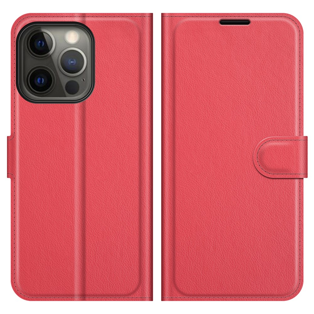 iPhone 13 Pro Leder Tasche Flip Cover Litchi Look - Rot