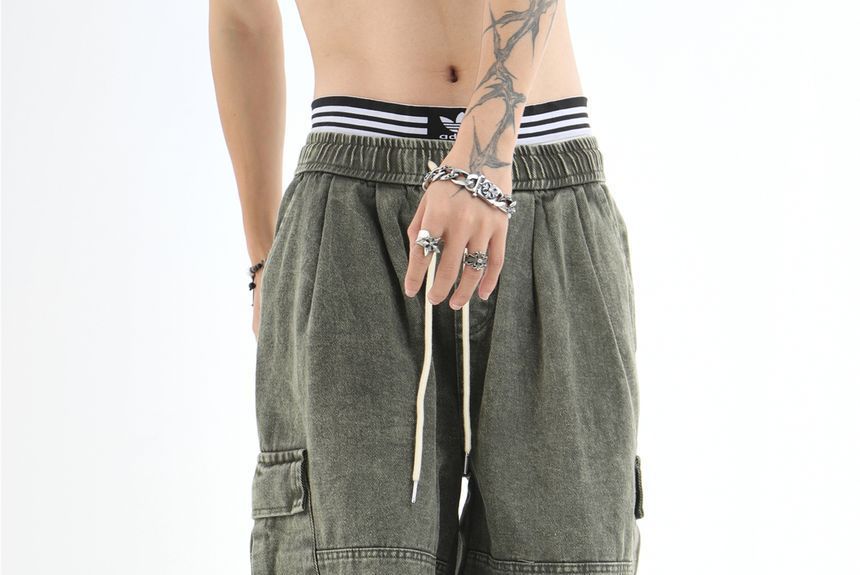 INStudio - Jeans met wijde pijpen en trekkoord en hoge taille