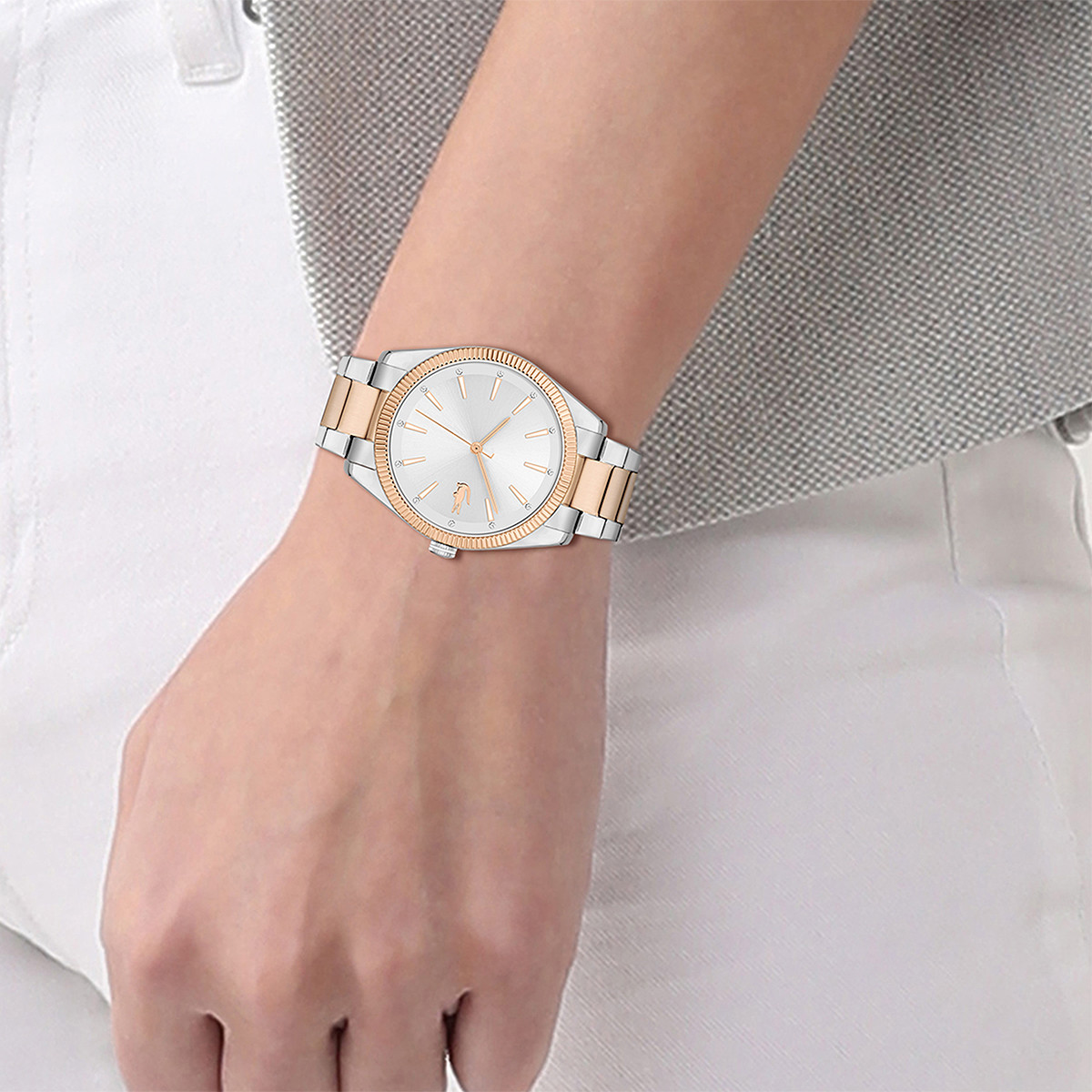 Montre LACOSTE Capucine femme bracelet acier bicolore doré rose