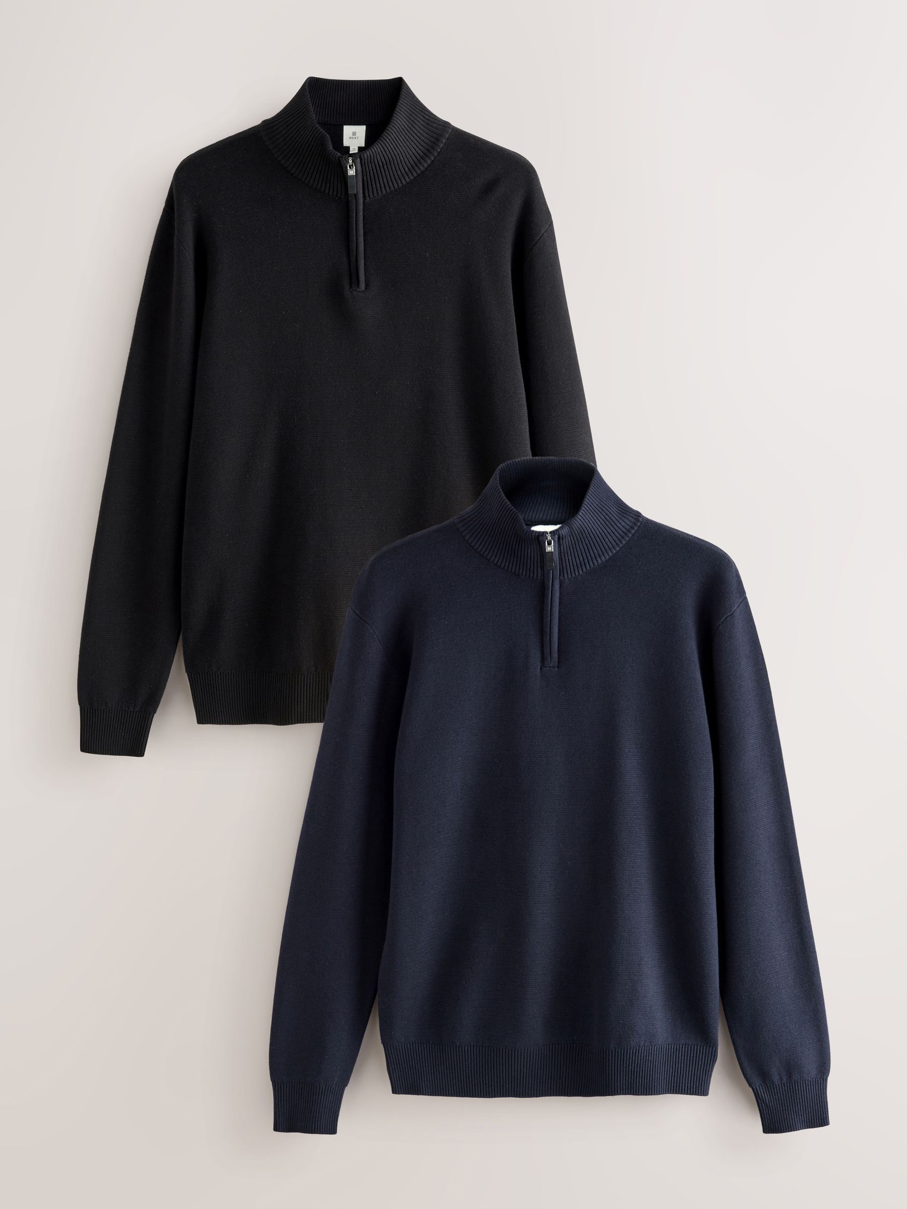 Zwart/marineblauw - Regular Fit Premium Kwart Rits Truien 2 Pakket