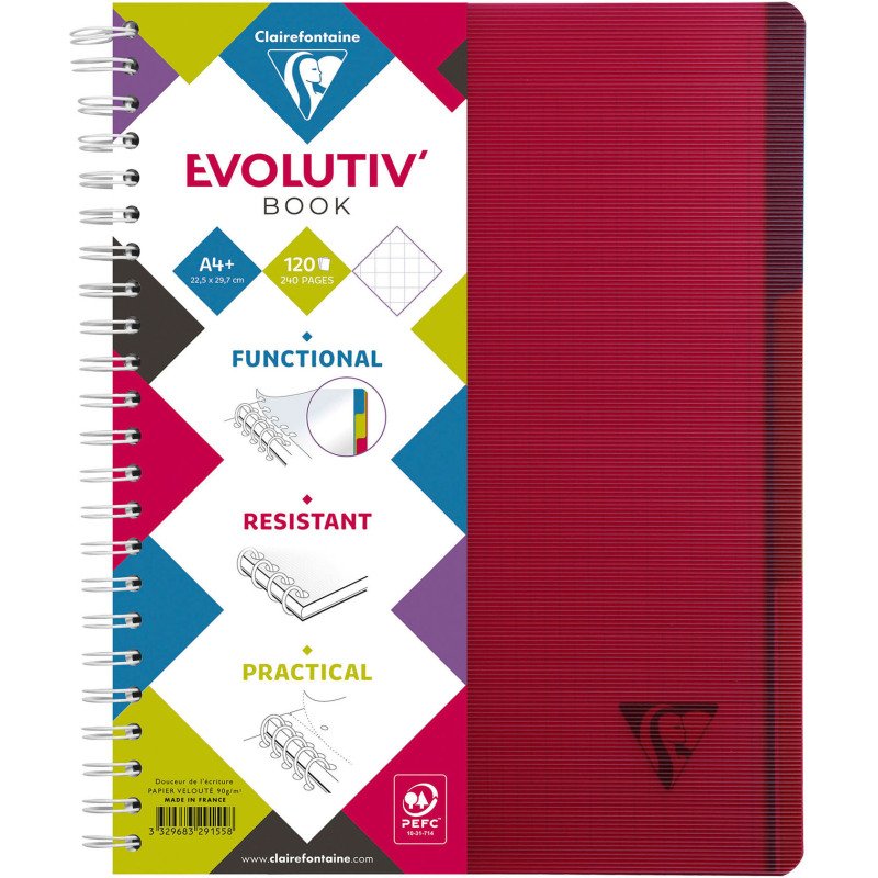 Cahier spirale Linicolor Evolutiv'book A4+ 22,5 x 29,7 cm petits carreaux 240 pages