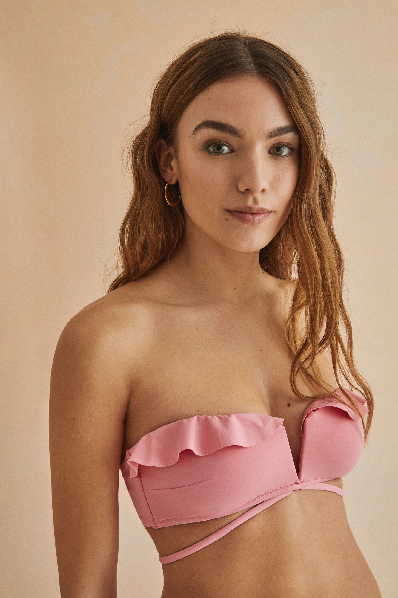 Top de biquíni tomara que caia listrado rosa - rosa