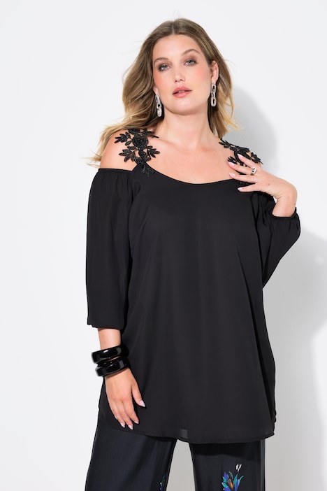 Bluse, Classic Fit, Schulter CutOut mit Spitze