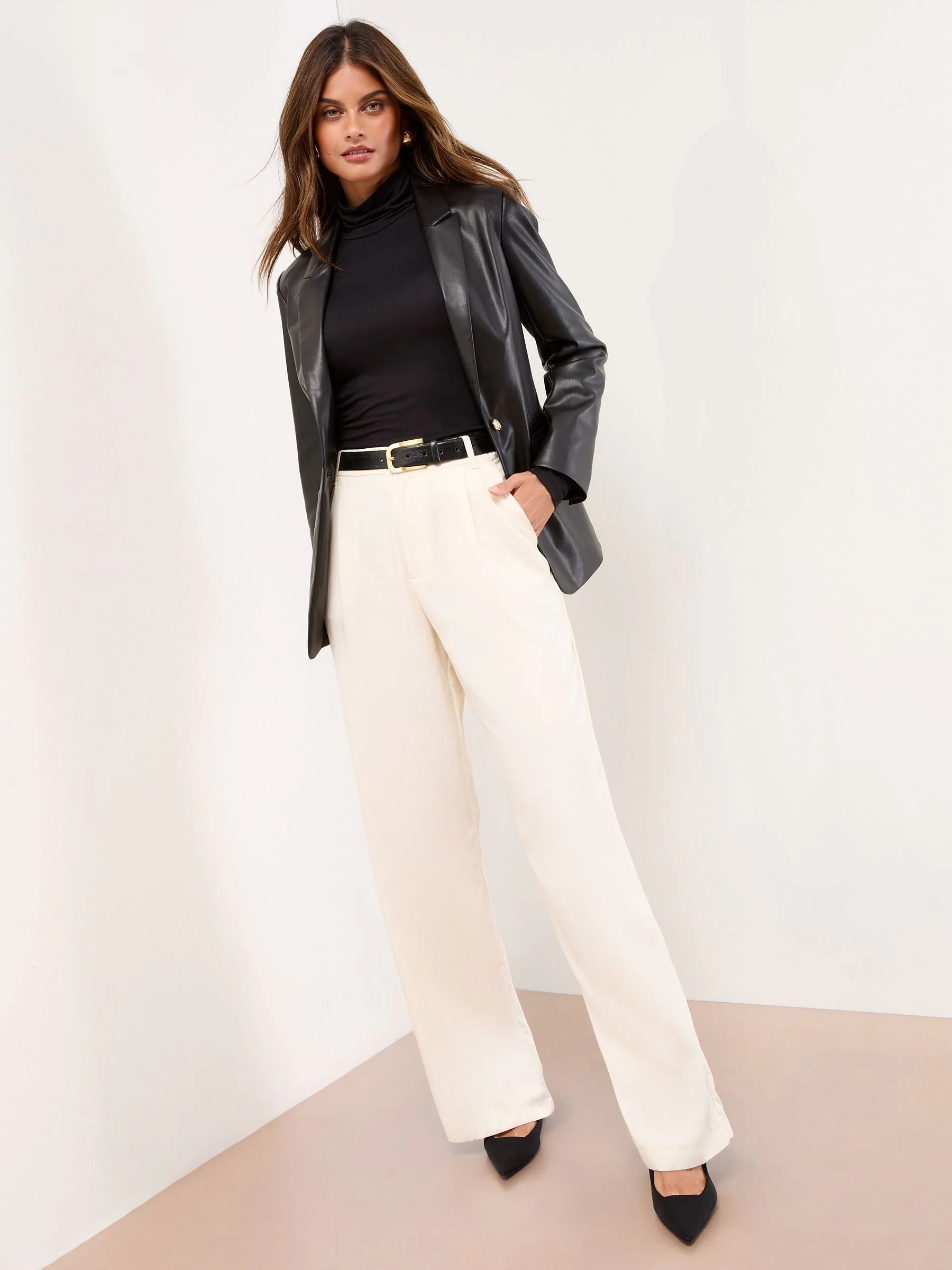 Zwart imitatieleer - Lipsy - Blazer met enkele knopenrij