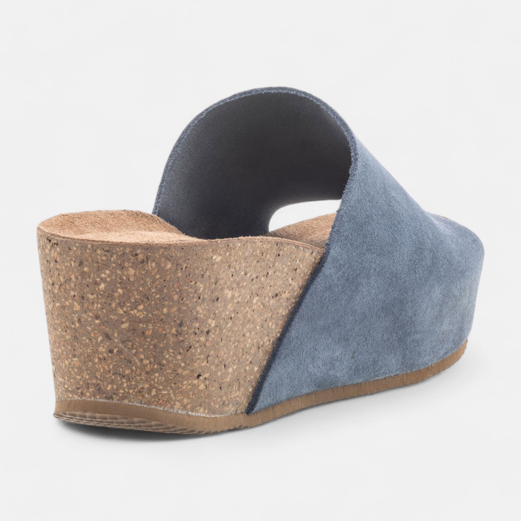 Mules semelle liège à talon compensé Femme en cuir bleu marine
