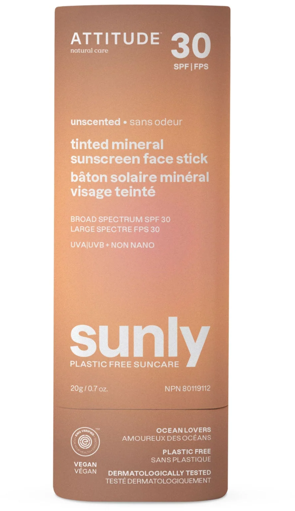 ATTITUDE  Sunly Tinted Sunscreen Face Stick SPF 30, 20 g