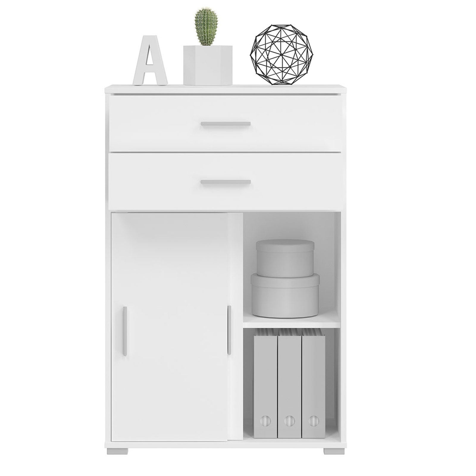 Kommode MOVER - weiß - Schiebetüren und Schubkästen - 68x107 cm