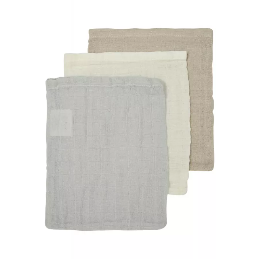 MEYCO Musselin Waschhandschuhe 3er-Pack Uni Offwhite Light Grey Sand