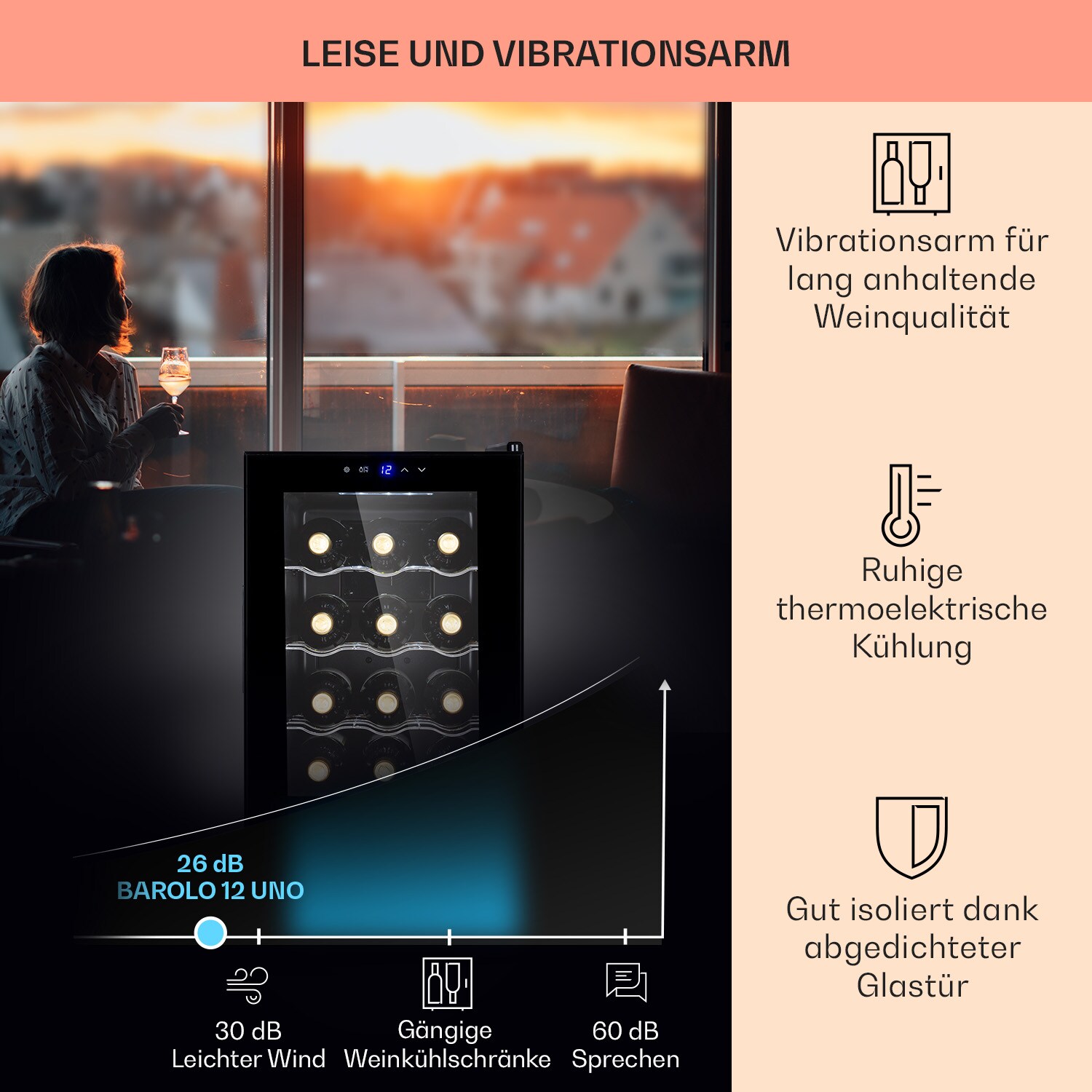 Barolo 12 Uno Weinkühlschrank 37 Ltr 12 Flaschen 11-18°C SingleZone